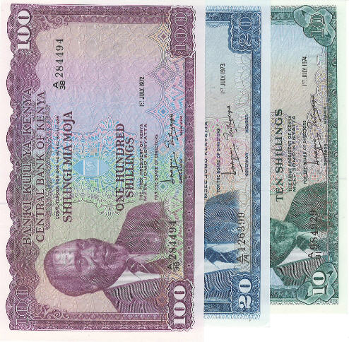 P 7e-8d-10c Kenya 10-20-100 Shillings